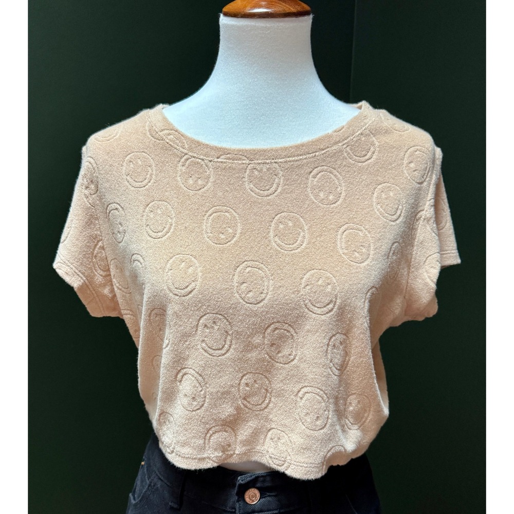 Aerie OFFLINE Smiley Face Terry‎ Crop Top Short Sleeve Women's Size L